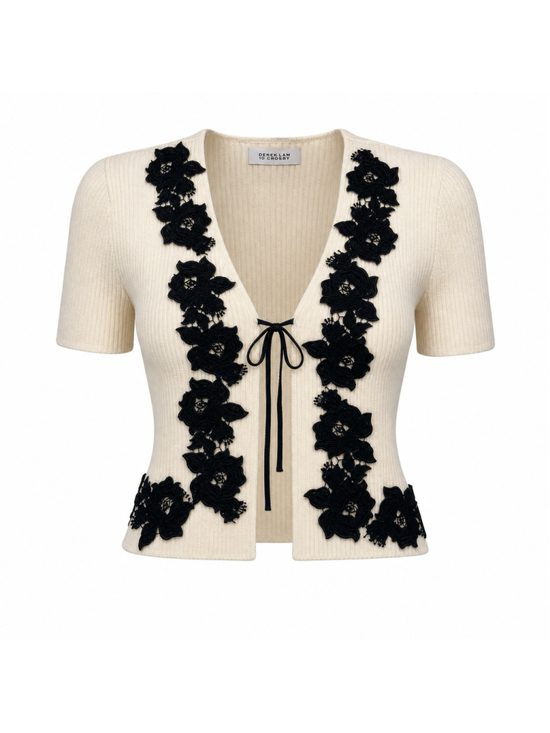 10 Crosby Derek Lam Sweaters - Derek Lam 10 Crosby Maes Lace Trim Ribbed Cardigan Blanc de Blanc Black Small NW